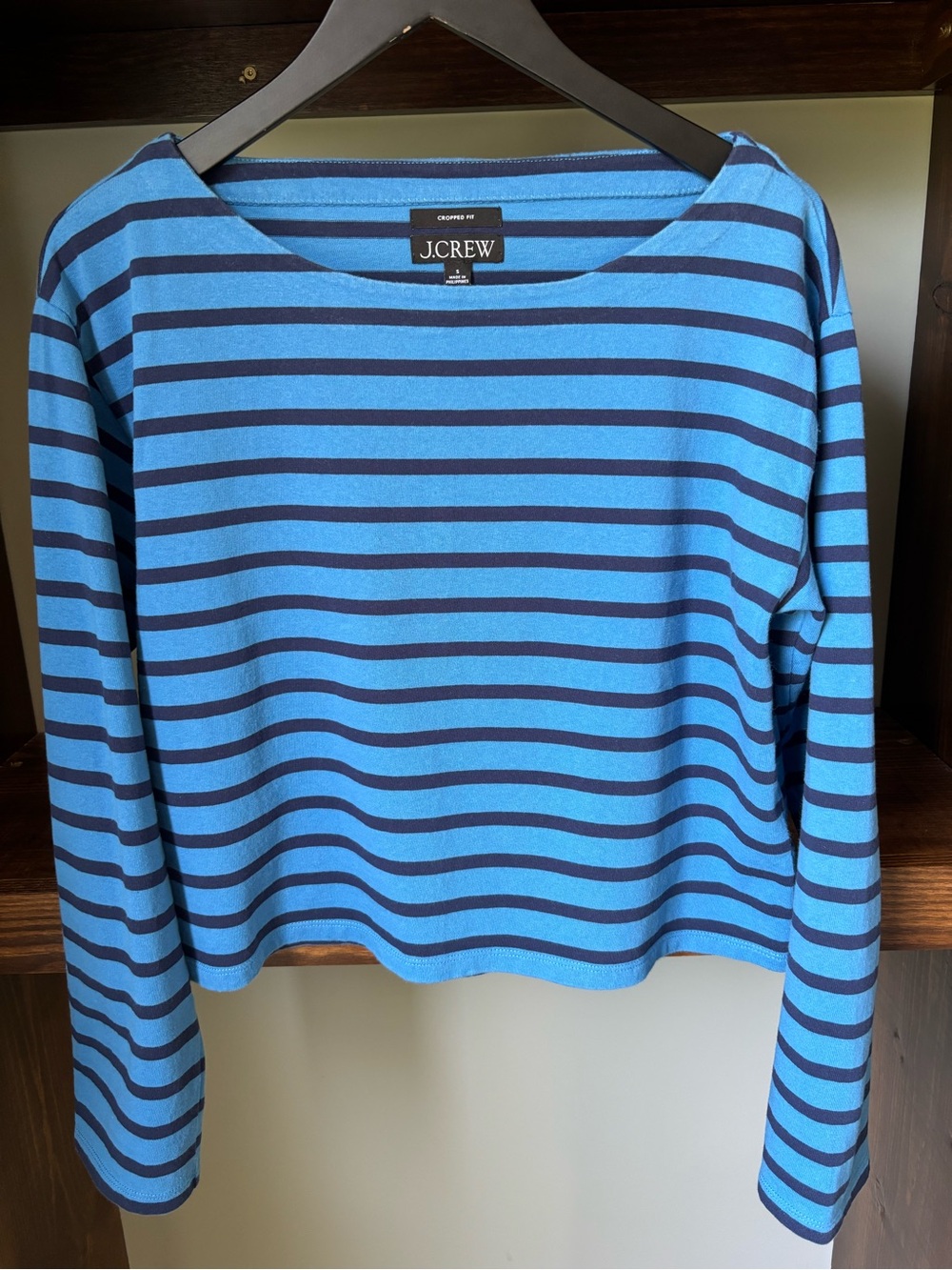 J. Crew Bright Blue and Navy Striped Cropped Top